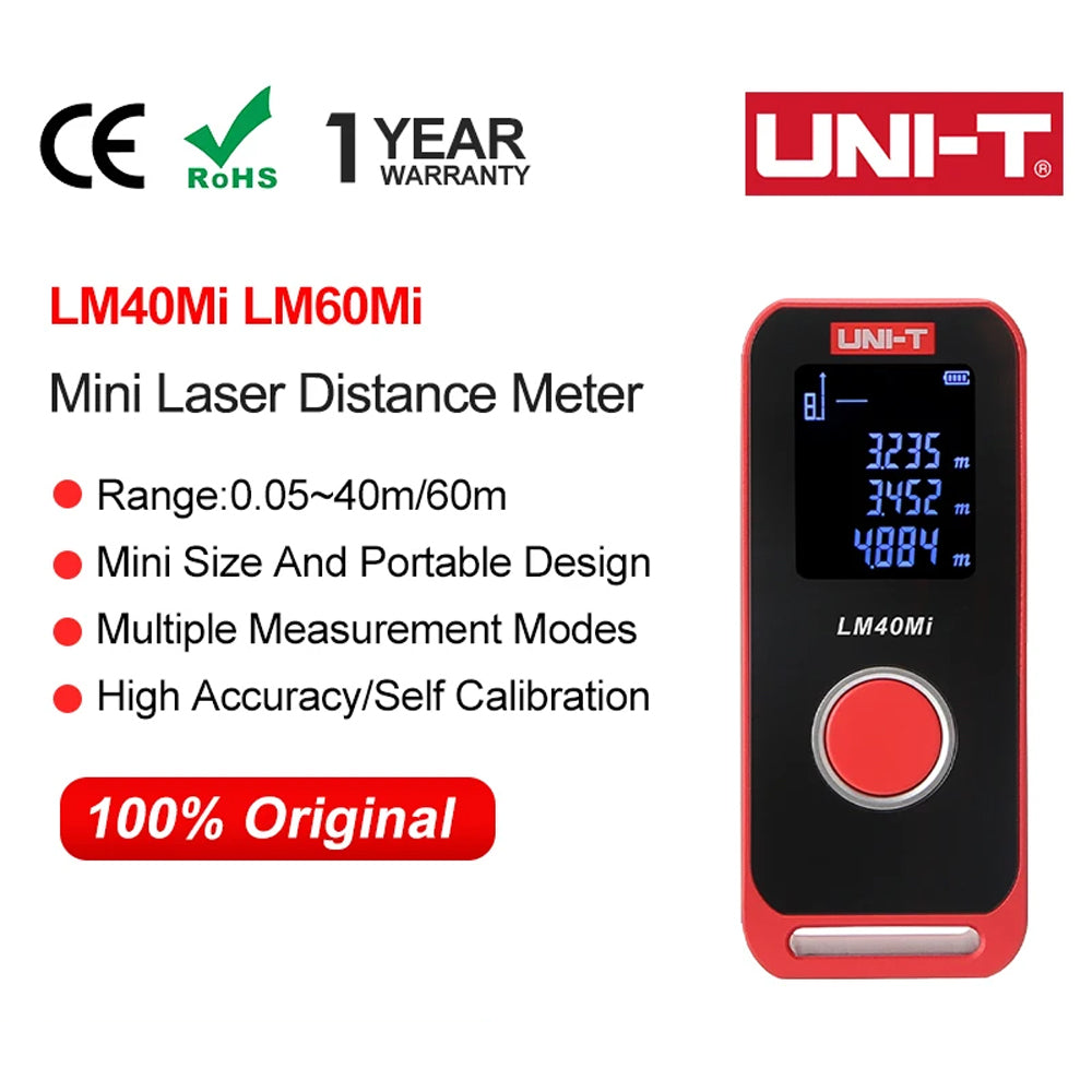 UNI-T Mini Laser Distance Meter 40m 60m Range Finder LED Display Digital Tape Measure Rechargeable Handheld Rangefinder