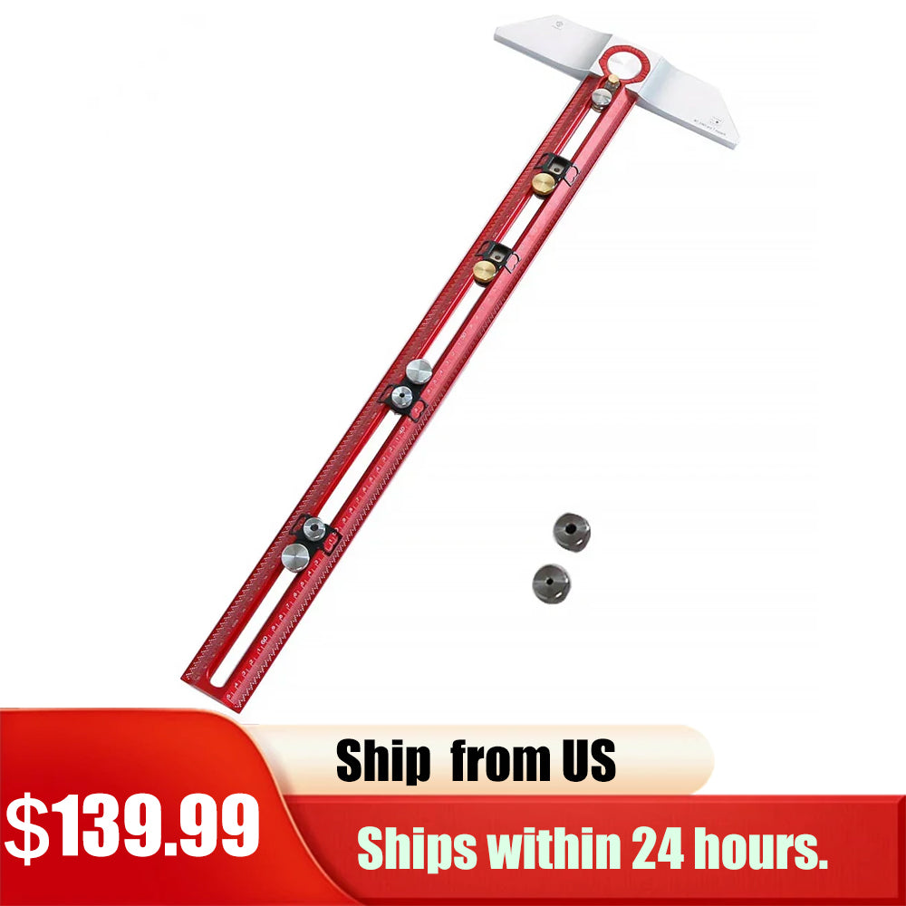 【Shipped from within the USA】Scriber Marking T Square Ruler HONGDUI MT-2465 Woodworking Aluminum Alloy Hole Positioning Marking Gauge Hooked On Wood Ruler