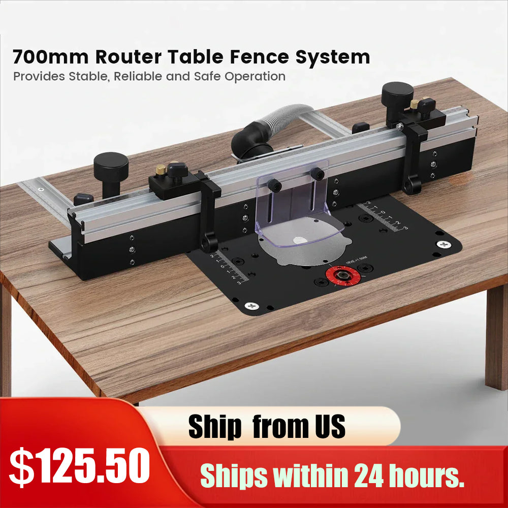 【Shipped from within the USA】WNew 700mm Router Table Aluminum Fence System Inverted Trimming Machine Accessories with 30cm T Track Sliding Brackets Bit Guard