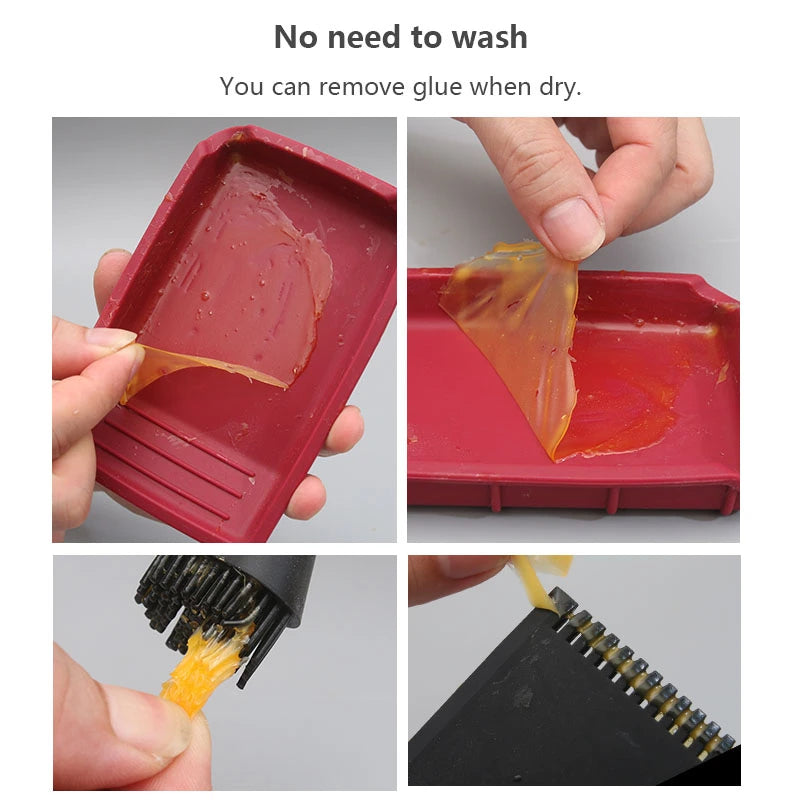 Wnew 4Pcs Silicone Glue Kit Wide Narrow Brush with Flat Scraper and Glue Tray Woodworking Gluing Kit Set