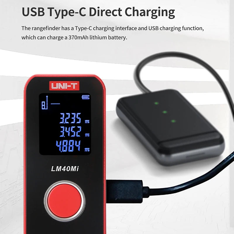 UNI-T Mini Laser Distance Meter 40m 60m Range Finder LED Display Digital Tape Measure Rechargeable Handheld Rangefinder