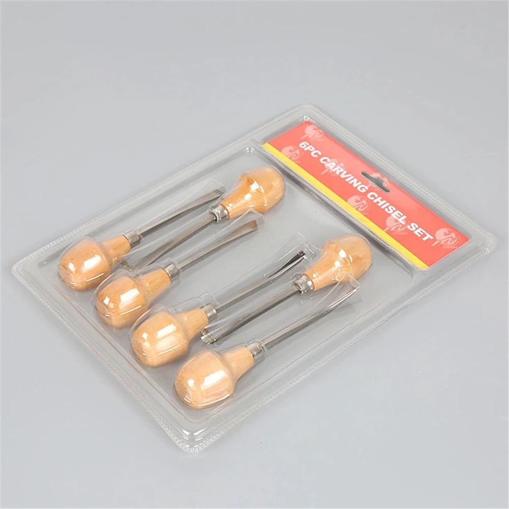 6Pcs 130mm Wood Carving Chisel Hand Knife Wood Carving Tools Professional Woodworking Graver Chisel Kit Gouges Cutting Tools