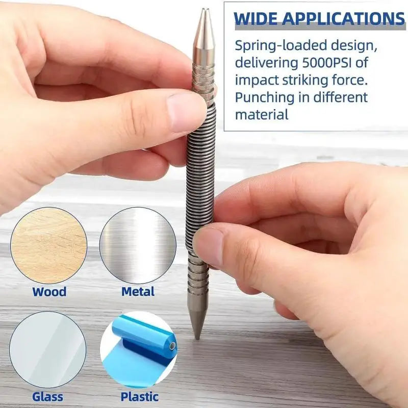 1Pcs Spring Center Punch Woodworking Metal Drill Hammerless Dual Head Nail Setter Spring Loaded Door Hinge Pin Remover Tools