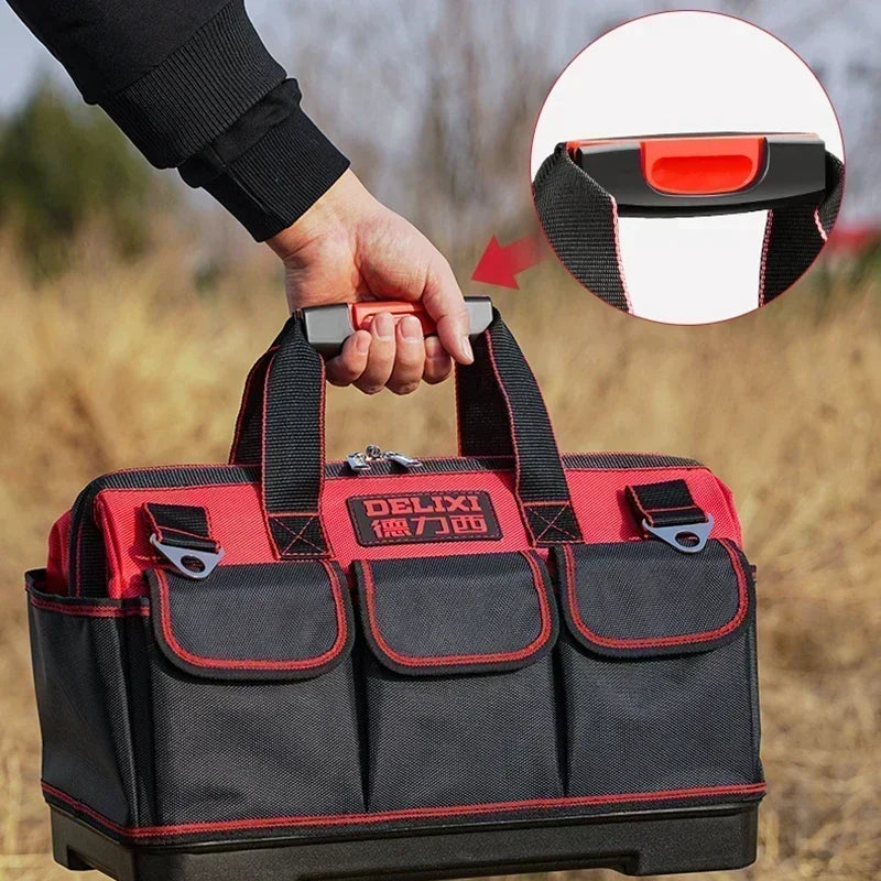 DELIXI Portable 1680D Oxford Tool Bag with Plastic Bottom Waterproof Durable Large Capacity Toolbag for Electrician Woodworker