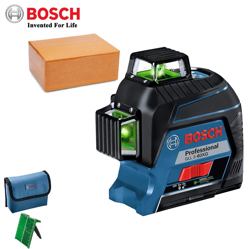 Niveau laser Bosch 12 lignes vertes, outil de mesure vertical et horizontal, ligne de projection GLL3-60XG pour la décoration intérieure et extérieure 