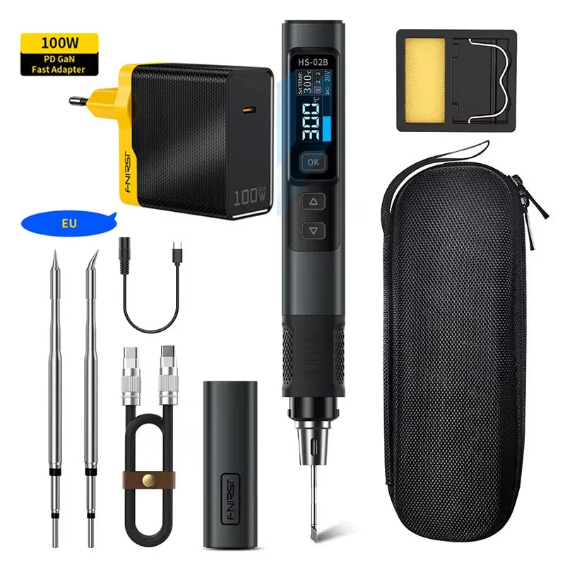 FNIRSI HS-02 Adjustable Temperature Soldering Iron DC 24V 100-450℃ Welding Solder Rework Station PD 100W Portable Repair Tool