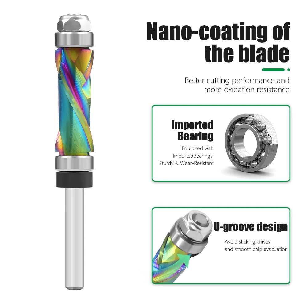 LAVIE 1pc 1/4 Shank Solid Carbide Nano Coating Compression Flush Trim CNC Bit Router Bits Woodworking Milling Cutter Z07C1325CCL