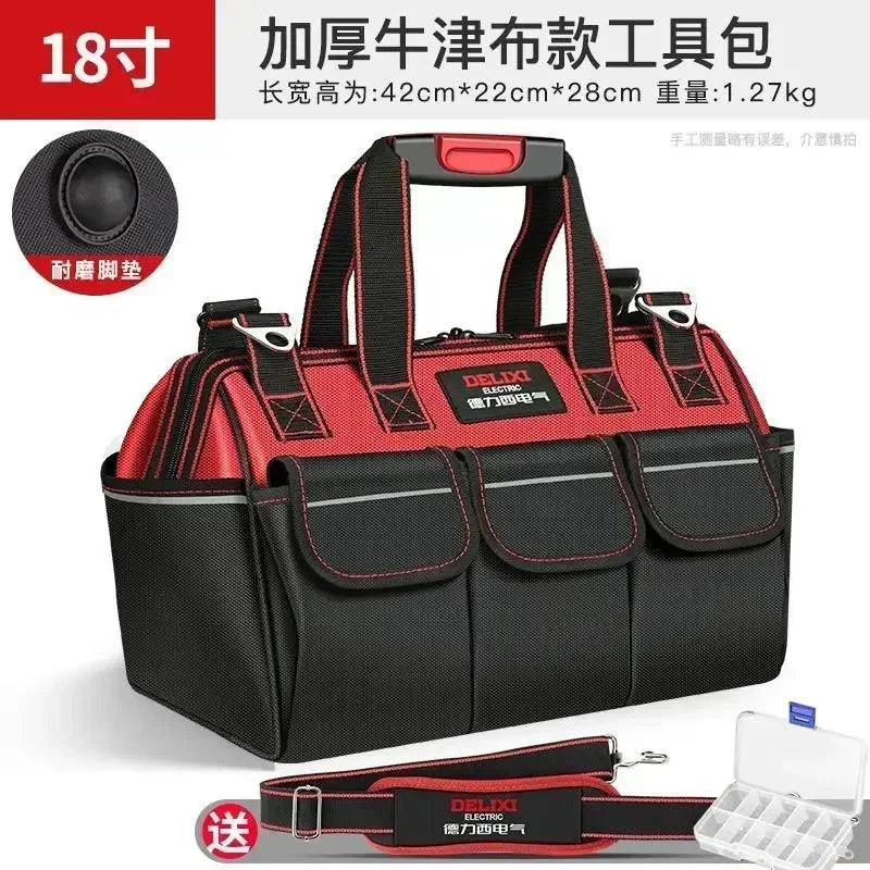DELIXI Portable 1680D Oxford Tool Bag with Plastic Bottom Waterproof Durable Large Capacity Toolbag for Electrician Woodworker