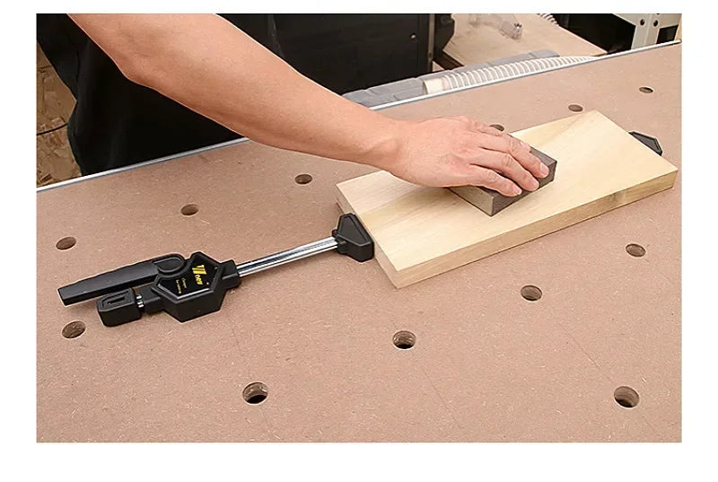 MFT Tischklemme, verstellbarer Rahmen, Schnellbefestigungsclip für Holzbearbeitung, 19/20-mm-Bohrung, Spannvorrichtungsset mit Ratschenlösewerkzeug 
