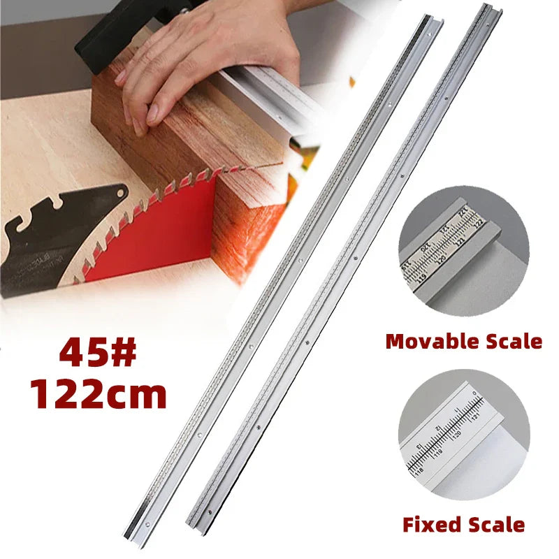 45# 122CM Aluminum Alloy T-Track, Woodworking 45 Type Chute With Fixed or Movable Scale For DIY Table Saw Miter Carpenter Tools
