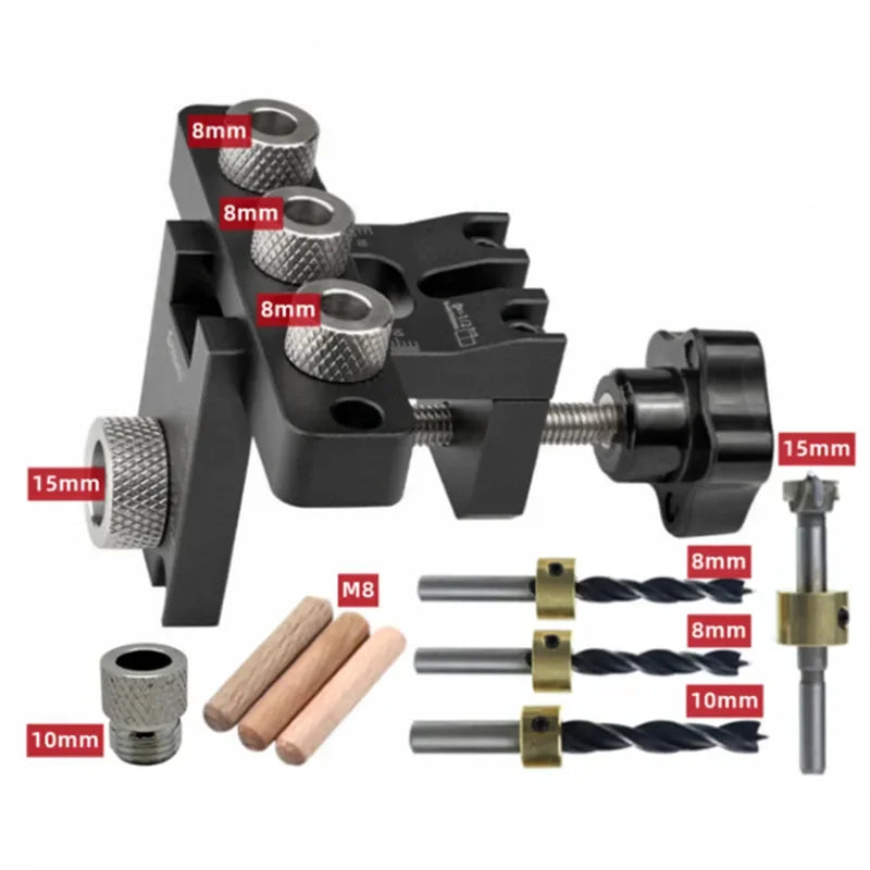 3-in-1 Präzisions-Dübel-Nocken-Vorrichtungsset für die Holzbearbeitung – Vielseitiges Set für Heimwerker, Lochbohrhilfe, Positionierhilfe und Lochstanzer