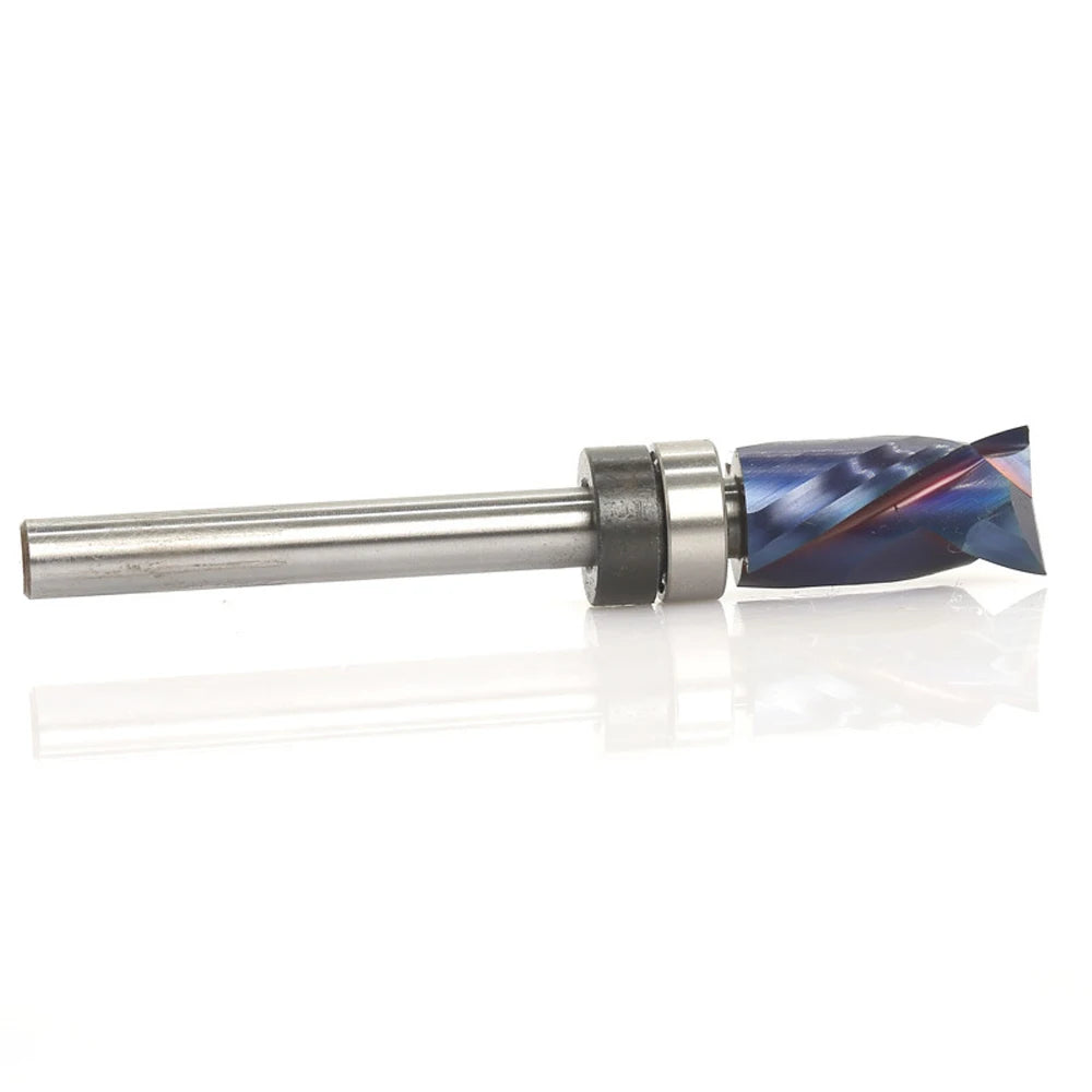 Woodworking Milling Cutter Blue Nano-Coated End Mill Bearing  Composite Trimming Cutter Router Bit 1/4" 6mm Shank Tools