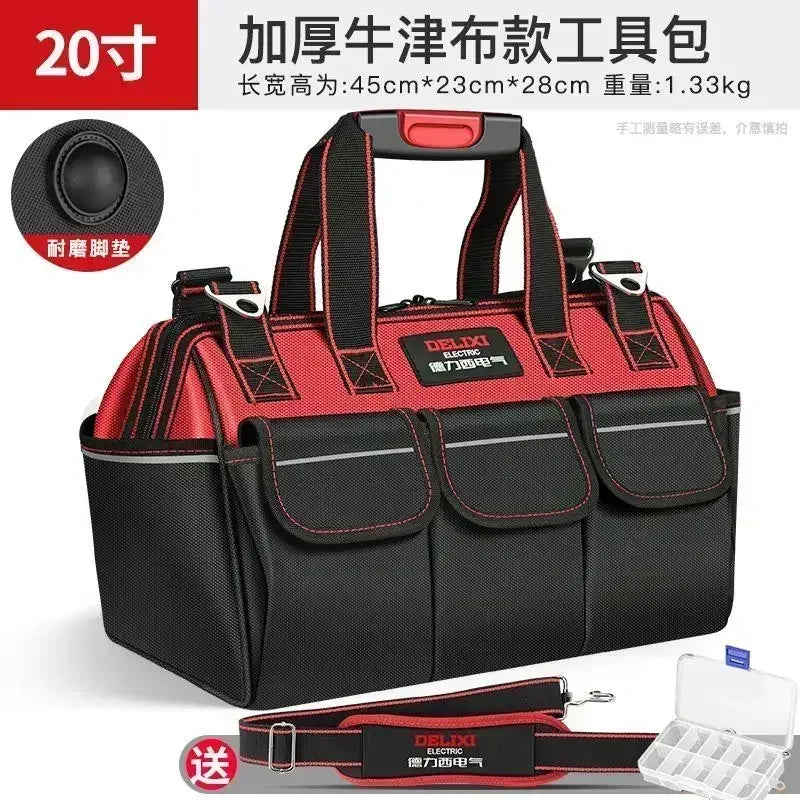 DELIXI Portable 1680D Oxford Tool Bag with Plastic Bottom Waterproof Durable Large Capacity Toolbag for Electrician Woodworker