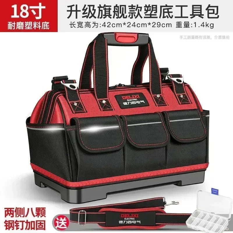 DELIXI Portable 1680D Oxford Tool Bag with Plastic Bottom Waterproof Durable Large Capacity Toolbag for Electrician Woodworker