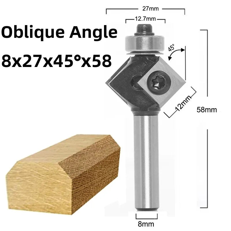45 Degree Oblique Angle Router Bit 8mm Shank with Bearing Wood Carving Milling Cutter Woodworking Tools Corner Rounding End Mill