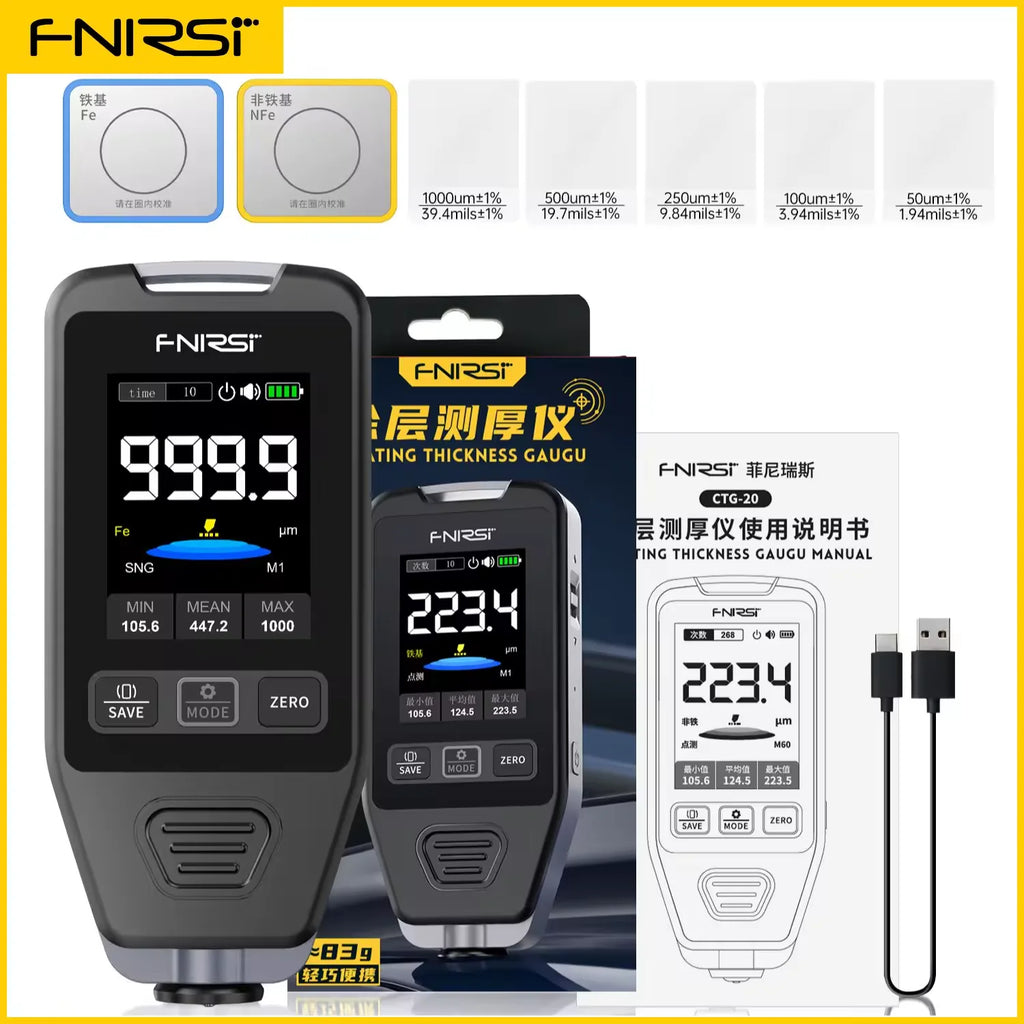 FNIRSI CTG-20 Car Paint Thickness Gauge Electroplate Metal & Putty Powder Coating Thickness Gauge for Car 0-1400um Fe nFe Fe+Zn