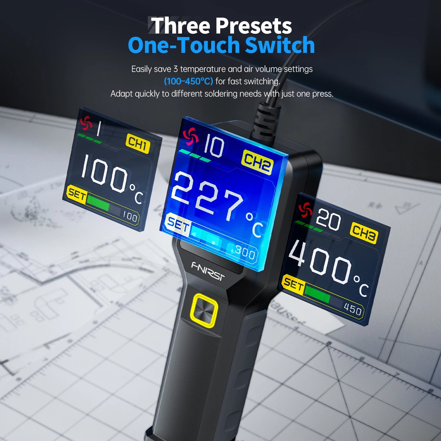 FNIRSI SAG-55 Handheld High-Temperature Hot Air Gun With Bracket Welding Hot Air Gun, Used For Welding Maintenance Tools