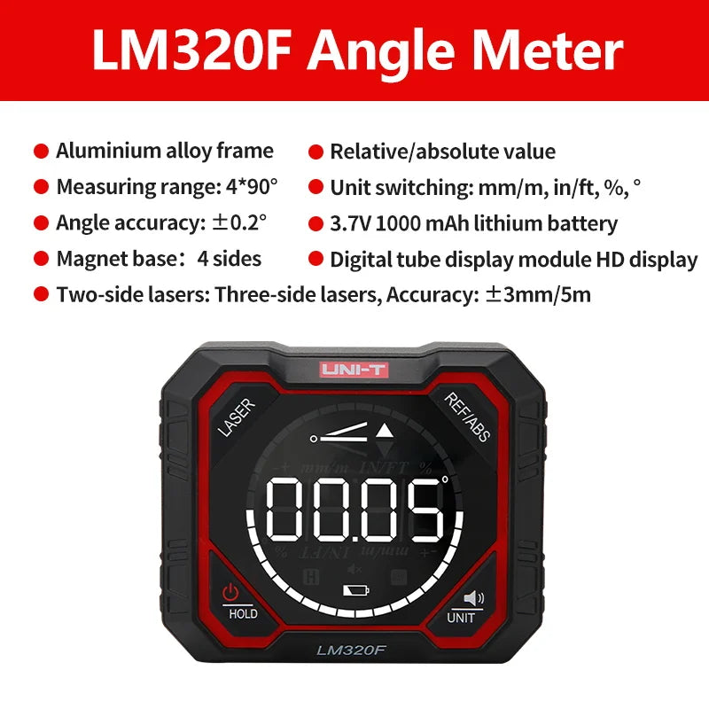 UNI-T Digital Angle Meter LM320A LM320B Protractor Magnetic Inclinometer Goniometer Electronic Angle Finder Measuring Tools