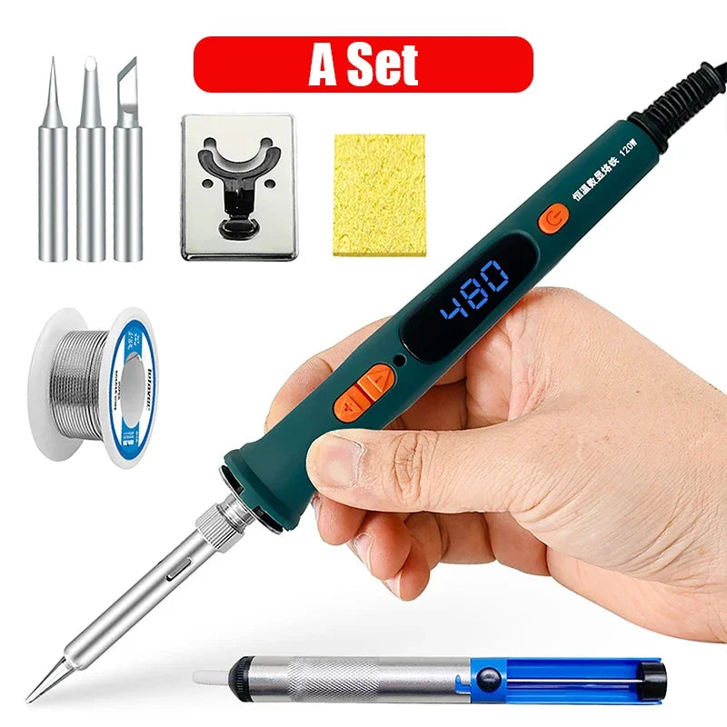Electric Soldering Iron 220V 120W Soldering Iron Repair Soldering Tool Set LED Digital Display Adjustable Temperature 200-600℃