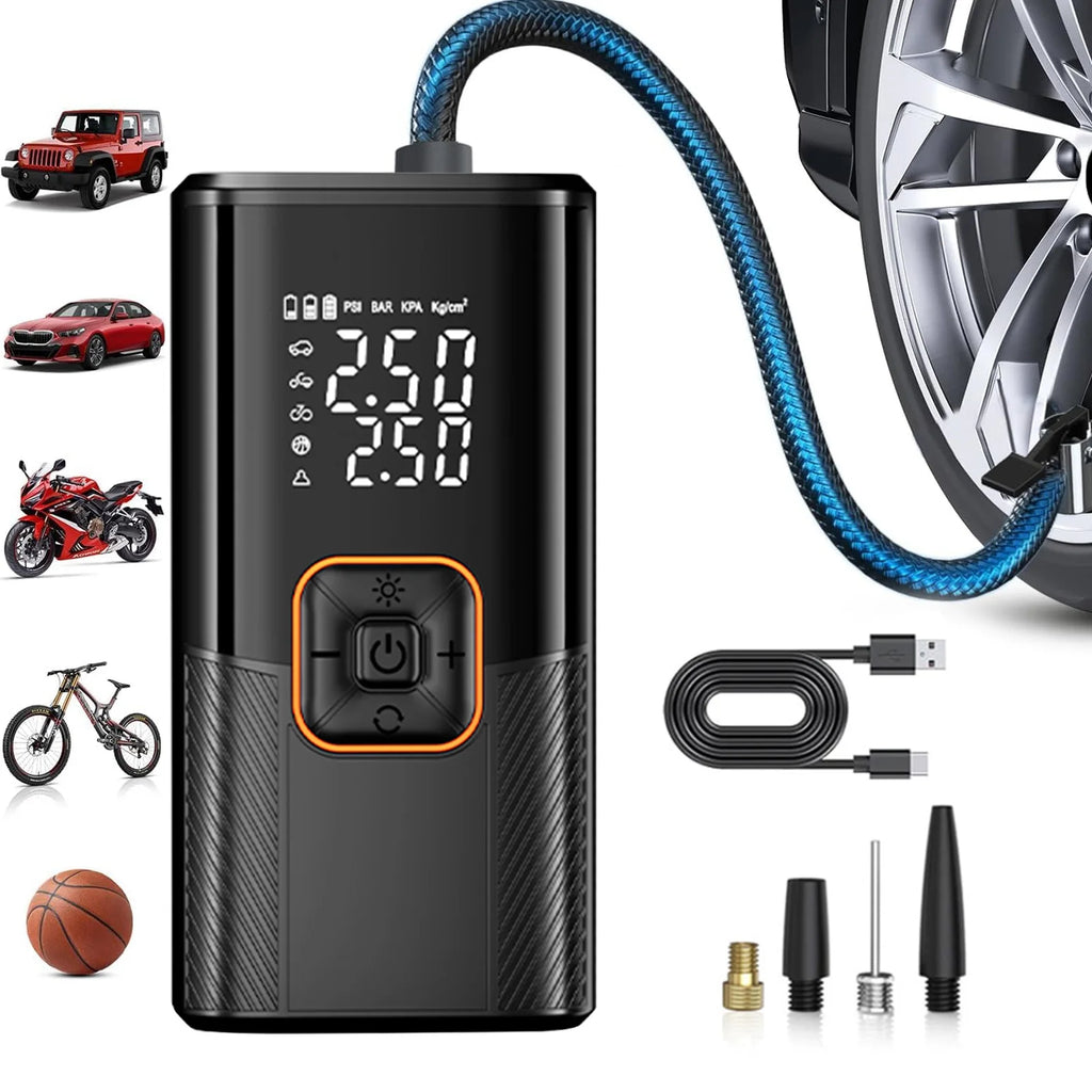 New Portable Cordless Air Pump For Car Tire Inflator With LED Light Large Capacity Battery USB C Fast Charging Electric Pump