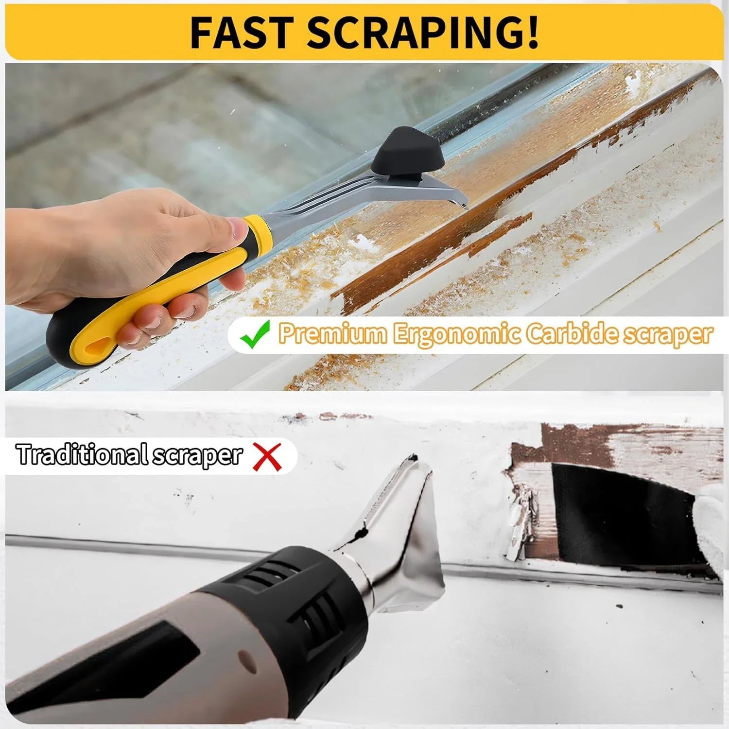 Allsome 1pc Scraper Premium Ergonomic Carbide Scraper 2-1/2In Paint Scraper Tool for Paint Wood Glue Resin Stains
