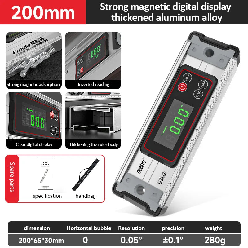 Digital Protractor Angle Finder Inclinometer Magnets Level Angle Slope 0-90 °Electronic Level Ruler  20-50MM with LED Display