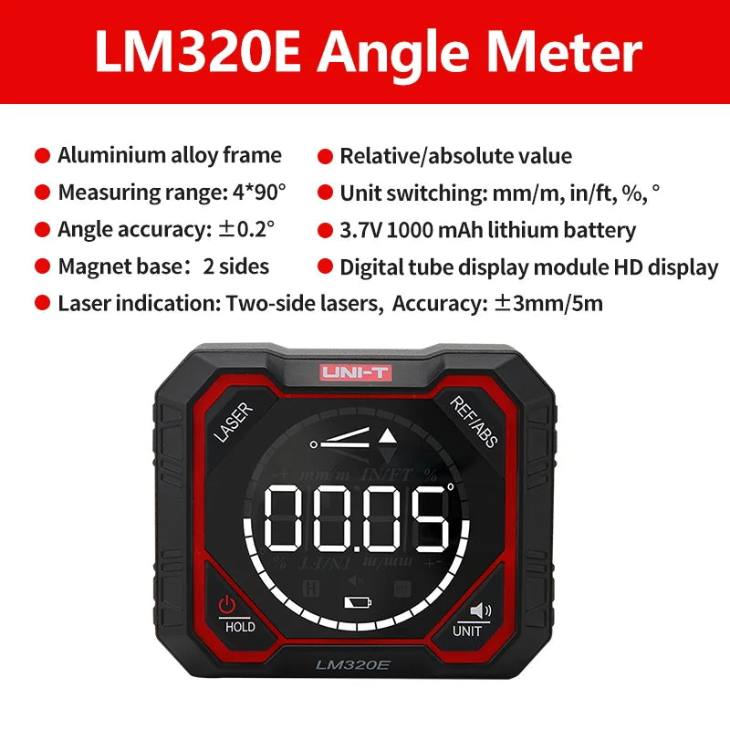 UNI-T Digital Angle Meter LM320A LM320B Protractor Magnetic Inclinometer Goniometer Electronic Angle Finder Measuring Tools
