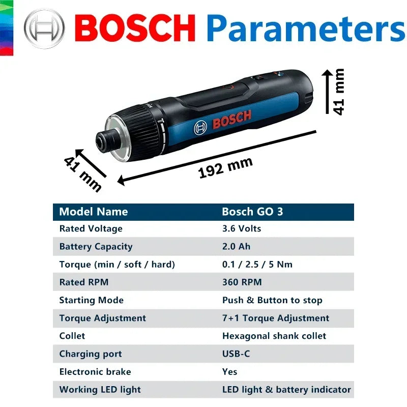 Bosch GO 3 battery-powered screwdriver (43-stove screwdriver tip set, screwdriver tip holder, USB-C cable, mini suit)