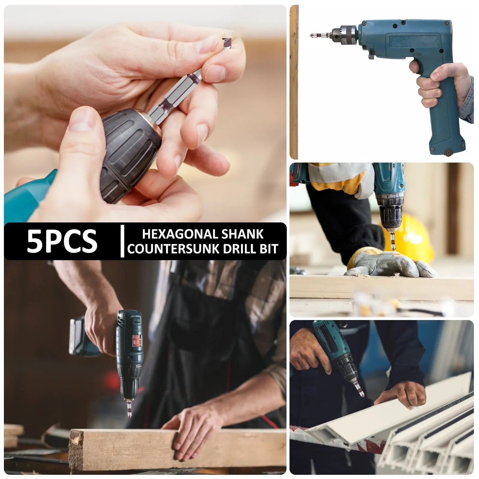 5pcs M35 Cobalt Countersink Drill Bit Set 5 Flute 82° 1/4" Hex Shank 1/4 3/8 1/2 5/8 With Holder Storage Strip for Metal Work