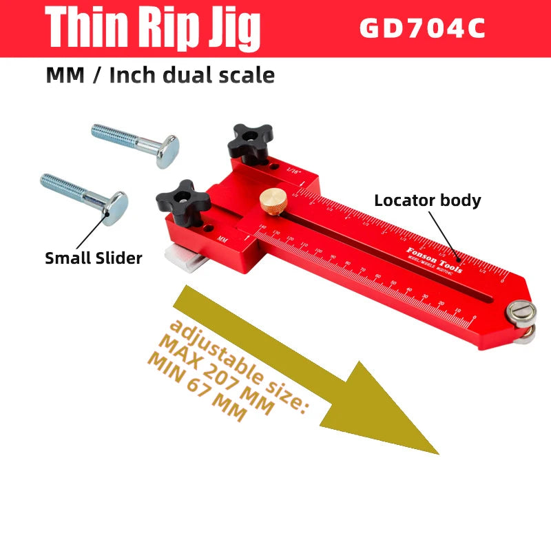 90/140mm Extended Thin Rip Jig, Table Saw Jig Guide, Saw Locator, for Repeat Narrow Strip Cuts Works, with Table Saw Router Band