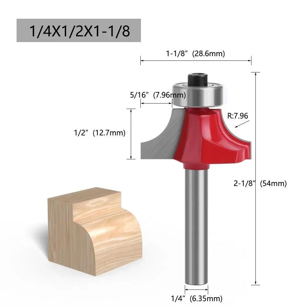 6.35mm Shank Corner Rounding End Mill Wood Carving Slotting Cutter with Bearing High Efficiency Woodworking Milling Cutter