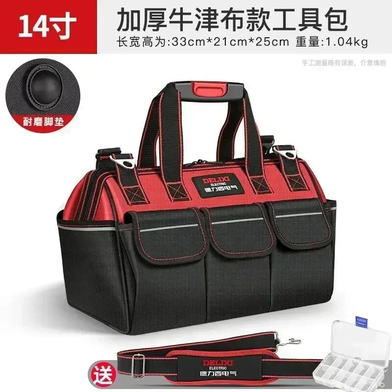 DELIXI Portable 1680D Oxford Tool Bag with Plastic Bottom Waterproof Durable Large Capacity Toolbag for Electrician Woodworker