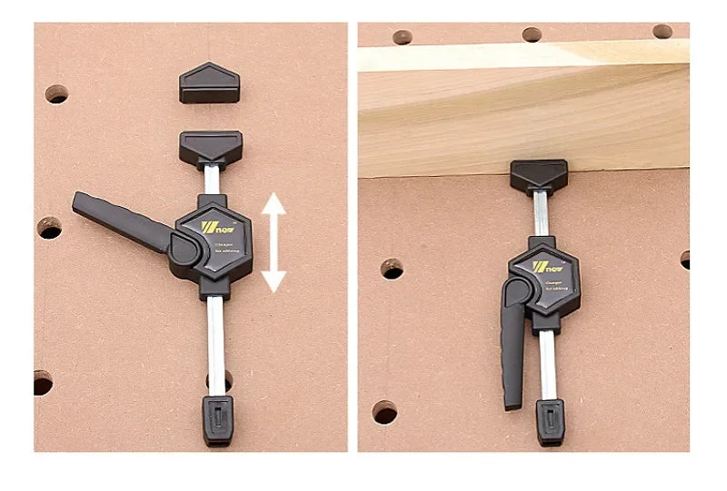 MFT Tischklemme, verstellbarer Rahmen, Schnellbefestigungsclip für Holzbearbeitung, 19/20-mm-Bohrung, Spannvorrichtungsset mit Ratschenlösewerkzeug 