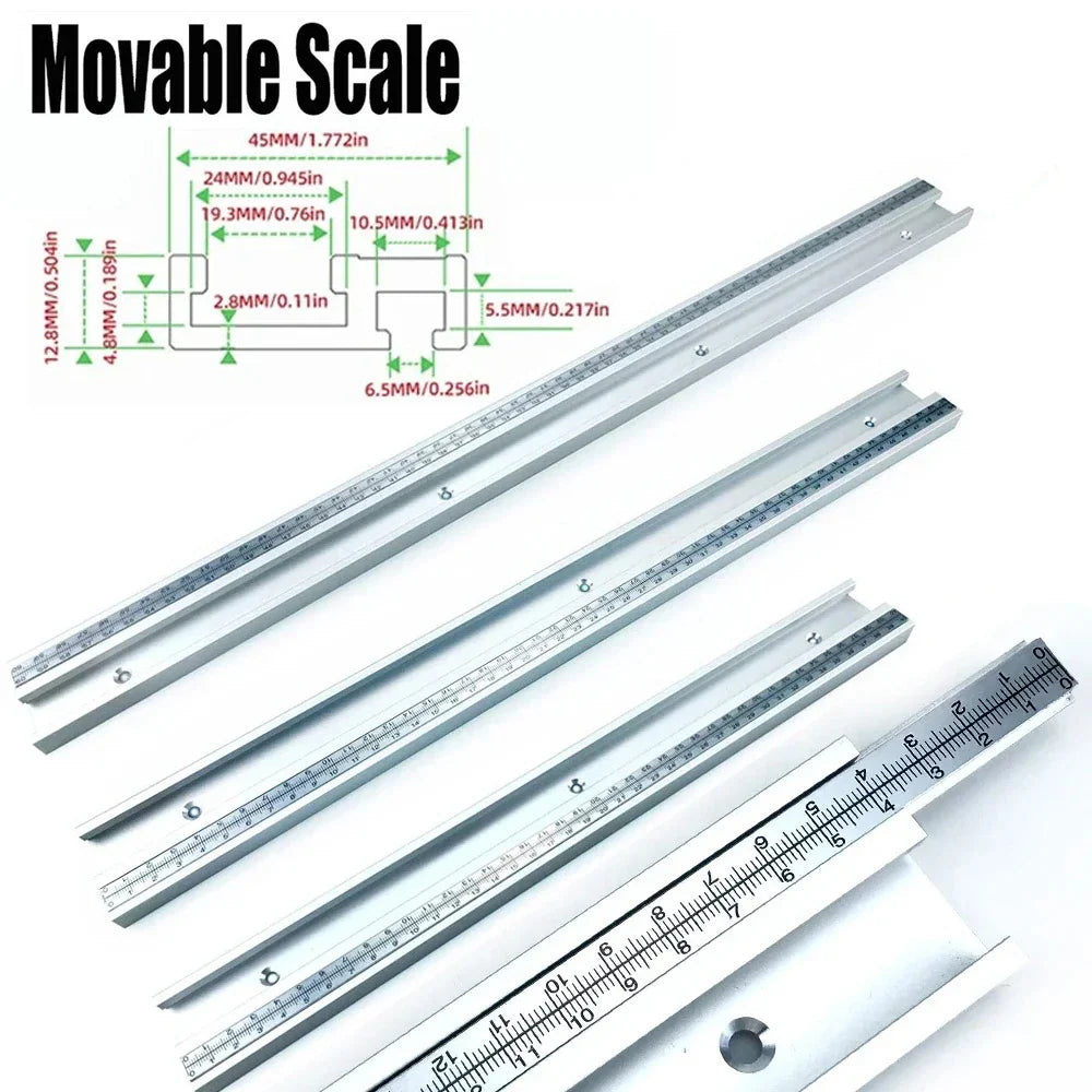 45# 122CM Aluminum Alloy T-Track, Woodworking 45 Type Chute With Fixed or Movable Scale For DIY Table Saw Miter Carpenter Tools