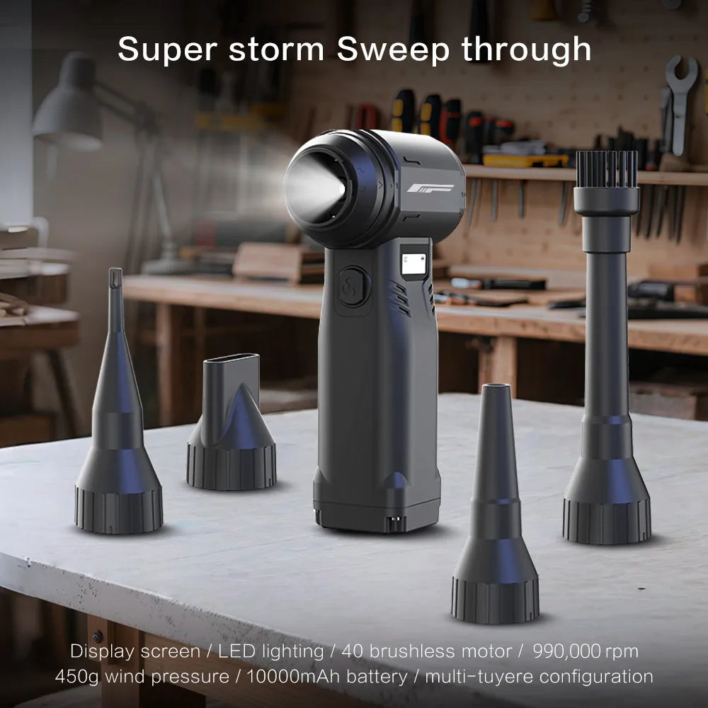 990000RPM Jet Fan LED Lighting Strong Blower Infinite Speed Regulation Blowing/Suction Brushless Duster Blower For Car Clean