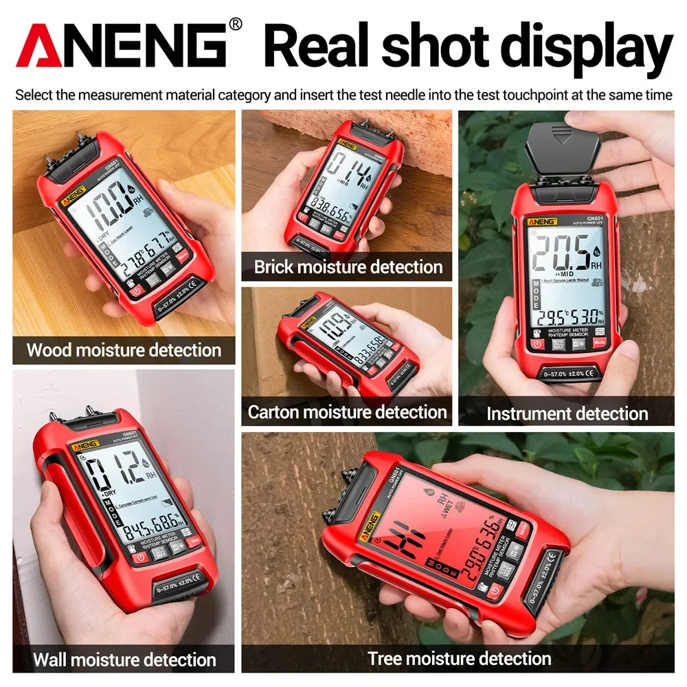 ANENG GN601 Digital Wood Moisture Meter 0~99.9% Timber Hygrometer  Meter Multiscene Measure Temperature Humidity Probe Testers