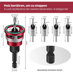 A03F-Wood Countersink Drill Bit Set 6-Piece Including Depth Stop Precision For Woodworking Drills