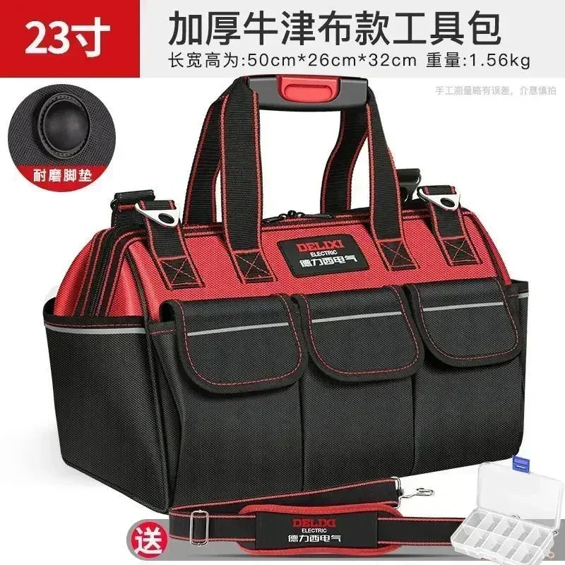 DELIXI Portable 1680D Oxford Tool Bag with Plastic Bottom Waterproof Durable Large Capacity Toolbag for Electrician Woodworker