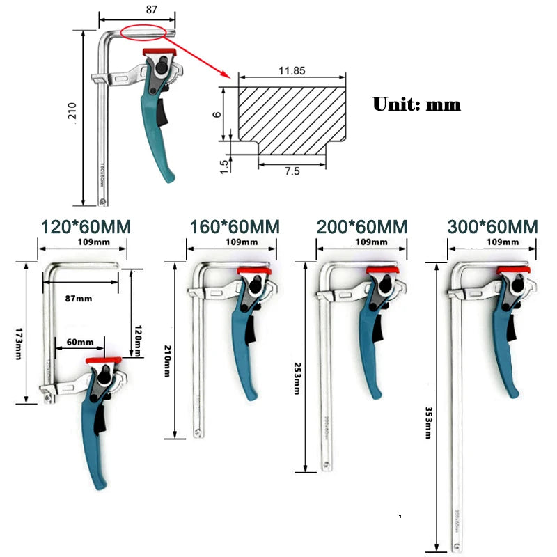 Handle Quick Ratchet Track Clamp Woodworking Tools for Festo Makita Dewalt Metabo Einhell Guide Rail Cyan Ratchet Track Clamp