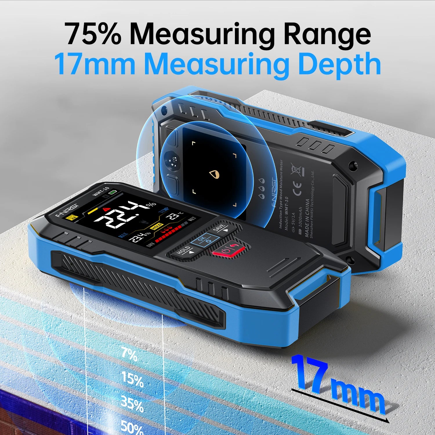 FNIRSI WMT-10 Inductive Wood Moisture Meter Hygrometer Non-contact Timber Damp Wall Detector Non-destructive Humidity Tester