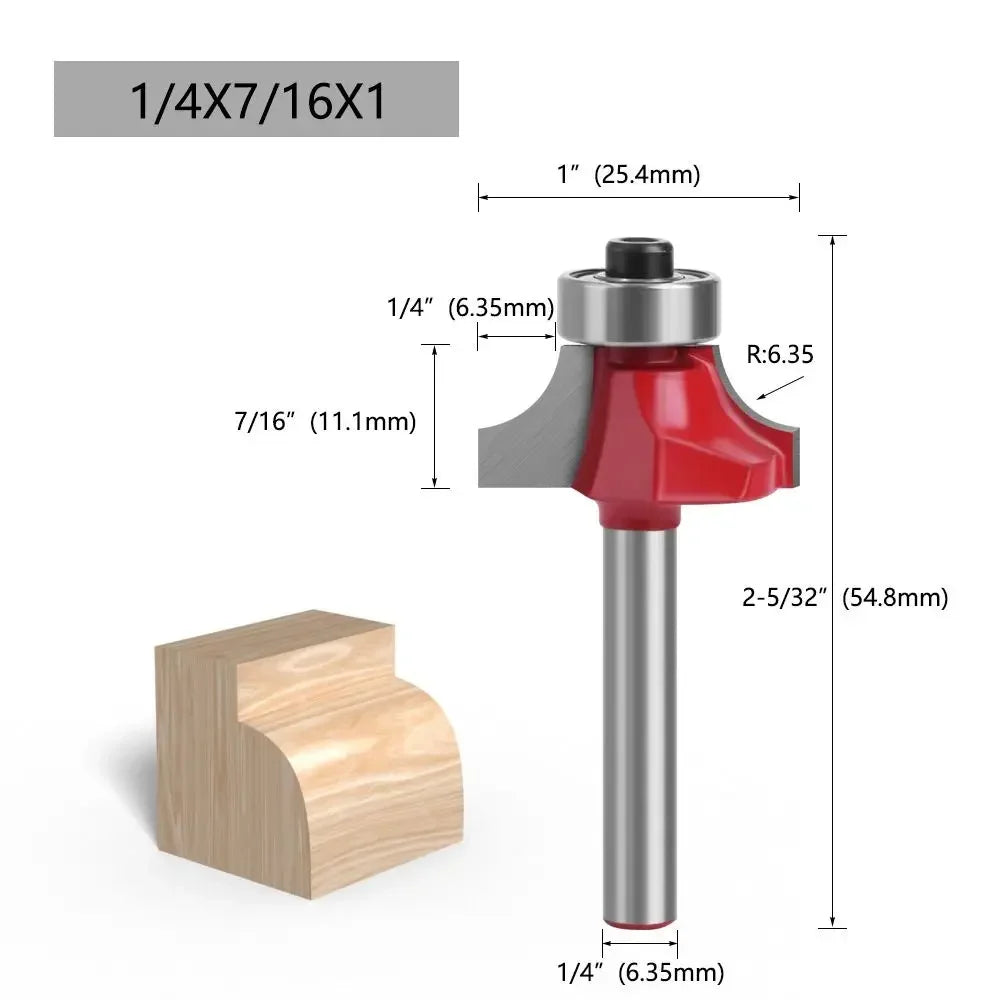 6.35mm Shank Corner Rounding End Mill Wood Carving Slotting Cutter with Bearing High Efficiency Woodworking Milling Cutter