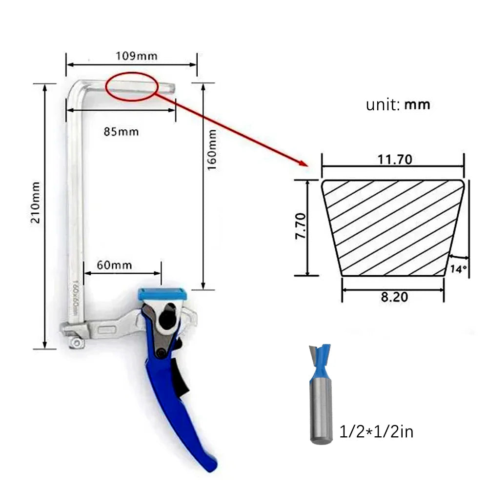 Quick F Clamp Ratchet Dovetail Clamp for MFT and Guide Rail System Hand 4-Degree by 1/2" Dovetail Woodworking Track Tools