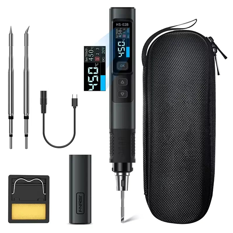 FNIRSI HS-02 Adjustable Temperature Soldering Iron DC 24V 100-450℃ Welding Solder Rework Station PD 100W Portable Repair Tool