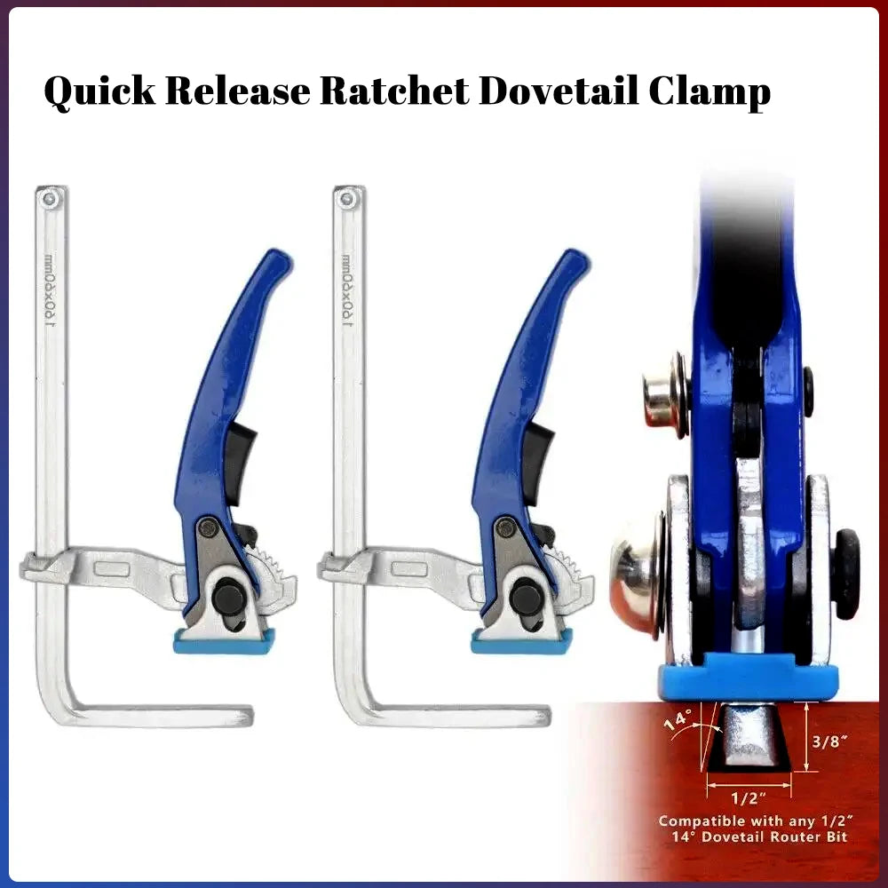 Quick F Clamp Ratchet Dovetail Clamp for MFT and Guide Rail System Hand 4-Degree by 1/2" Dovetail Woodworking Track Tools