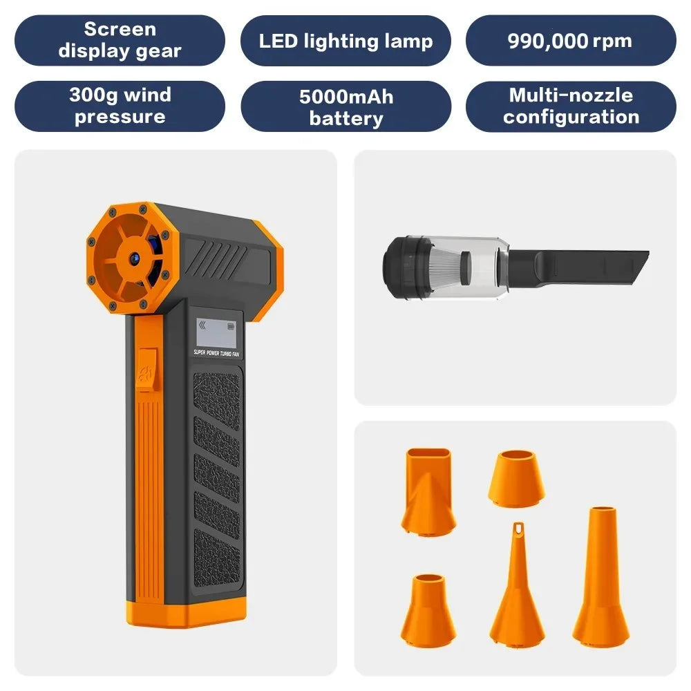 2025New Hurricane Dust Blower 990000RPM Wireless Compressed Air Duster High-speed Violent Fan 4Speed Adjustable Turbo Jet Blower