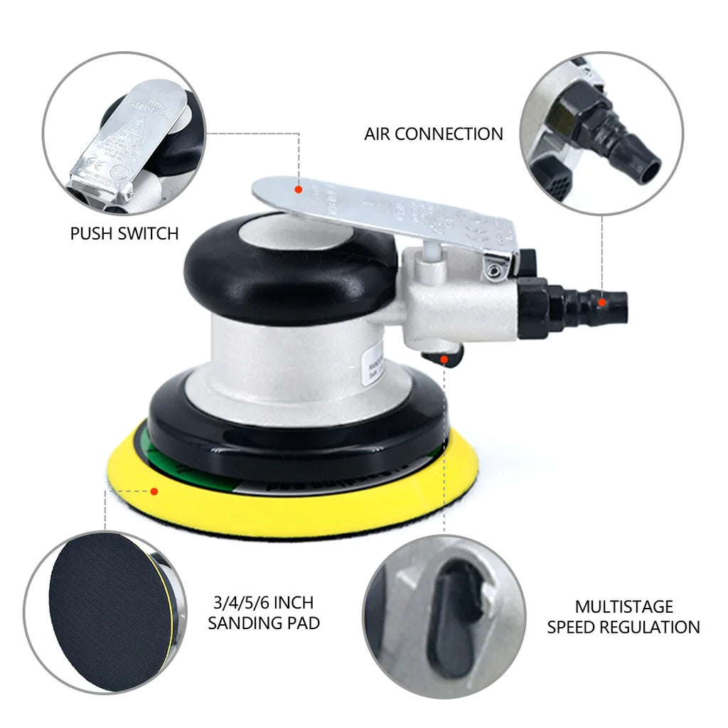 Pneumatic Orbital Sander Grinder 5inch 125mm Polishing/Grinding Grinder Tools for Furniture Metal Wood Grinding Car Body Waxing