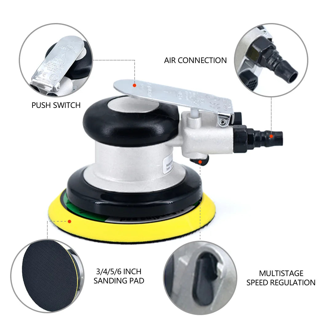 Pneumatic Orbital Sander Grinder 5inch 125mm Polishing/Grinding Grinder Tools for Furniture Metal Wood Grinding Car Body Waxing