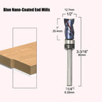 Fraise à bois à revêtement nano bleu, fraise à affleurer en composite, tige de 6 mm (1/4") 