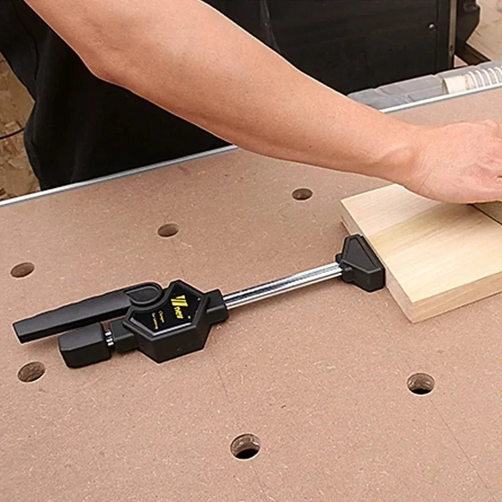 MFT Tischklemme, verstellbarer Rahmen, Schnellbefestigungsclip für Holzbearbeitung, 19/20-mm-Bohrung, Spannvorrichtungsset mit Ratschenlösewerkzeug 