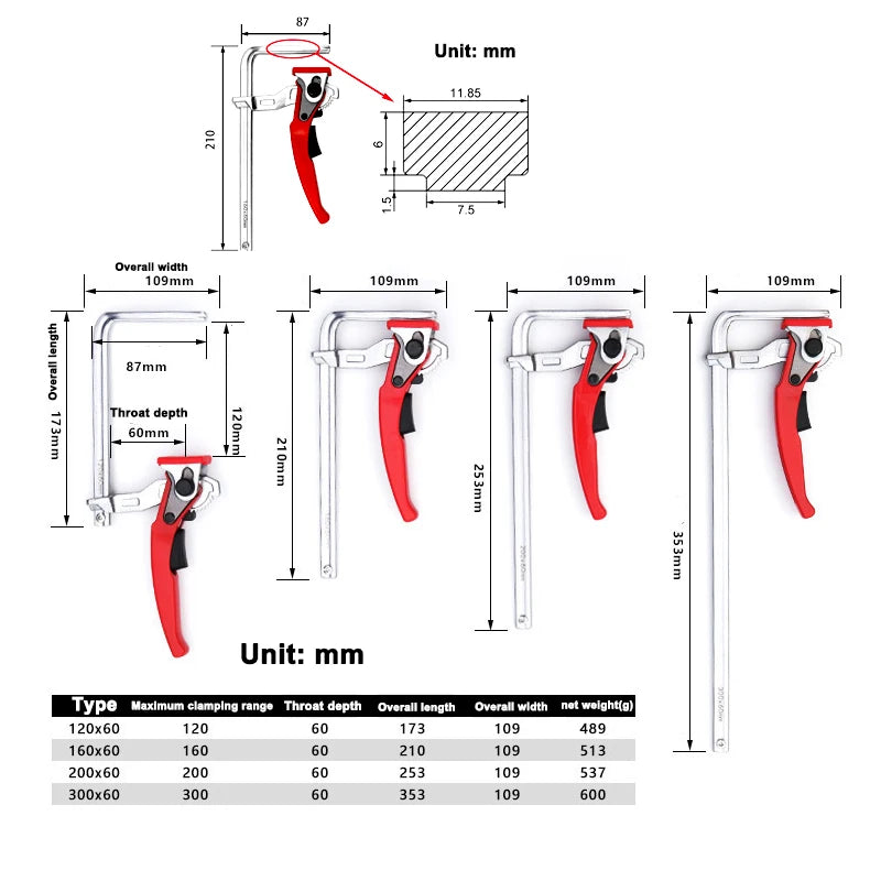 Quick Ratchet Track Guide Rail Clamp Woodworking Clamp Fast Strong DIY Hand Tool Set Quick Adjustable Professional Wood Clamp
